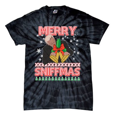 Funny Merry Sniffmas Xmas Anti Biden Ugly Christmas Tie-Dye T-Shirt