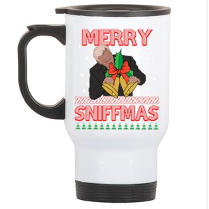 Funny Merry Sniffmas Xmas Anti Biden Ugly Christmas Stainless Steel Travel Mug