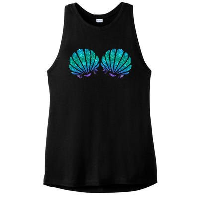 funny Mermaid Sea Shell Bra Costume Ladies PosiCharge Tri-Blend Wicking Tank