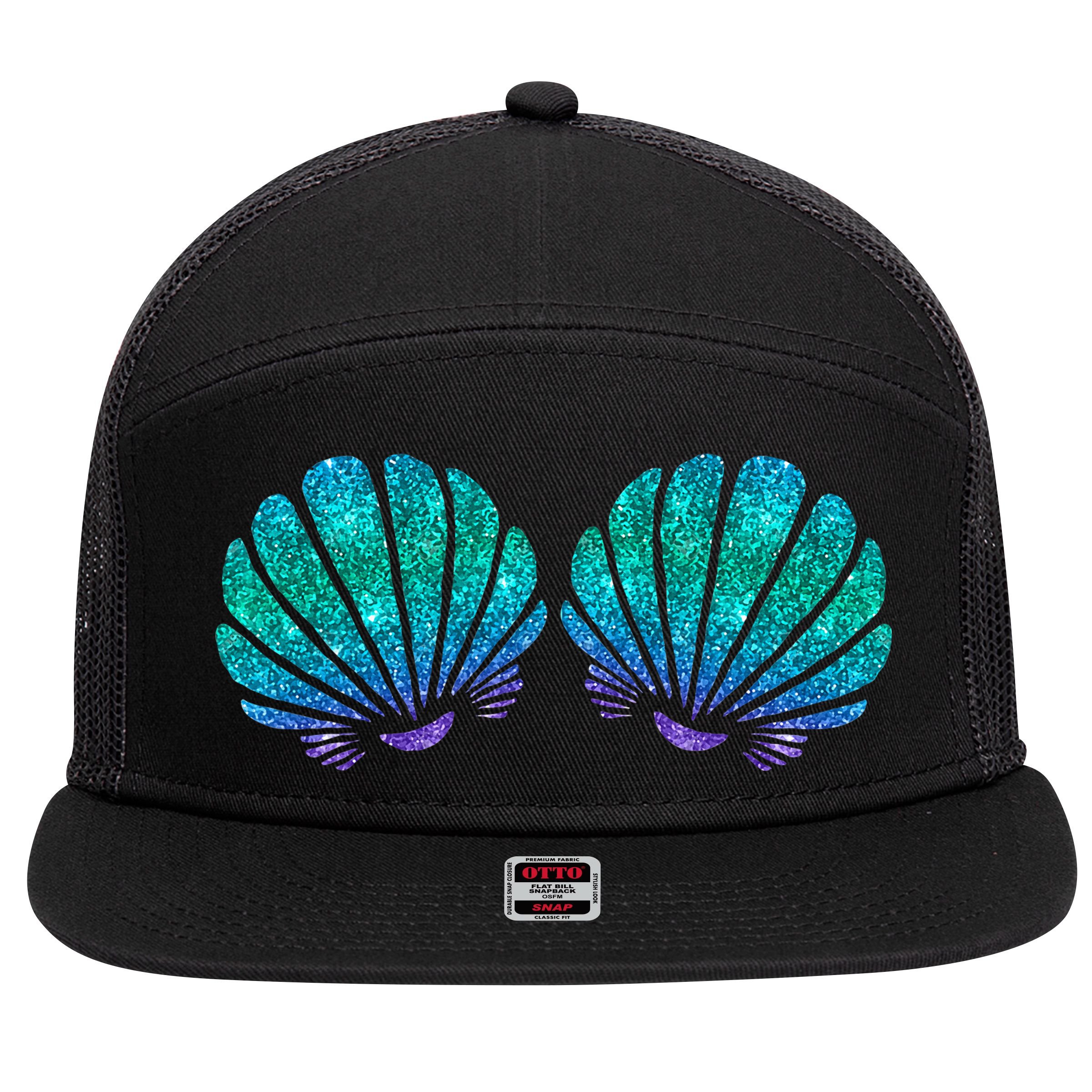 funny Mermaid Sea Shell Bra Costume 7 Panel Mesh Trucker Snapback Hat