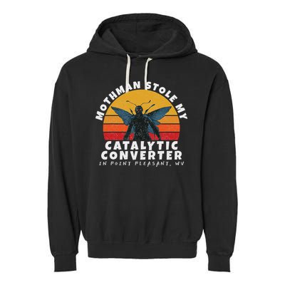 Funny Mothman Stole My Catalytic Converter Mothman Cryptid Garment-Dyed Fleece Hoodie