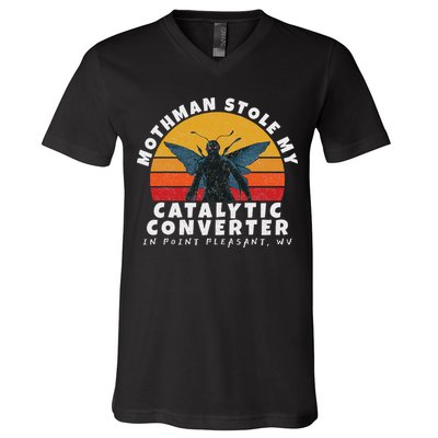Funny Mothman Stole My Catalytic Converter Mothman Cryptid V-Neck T-Shirt