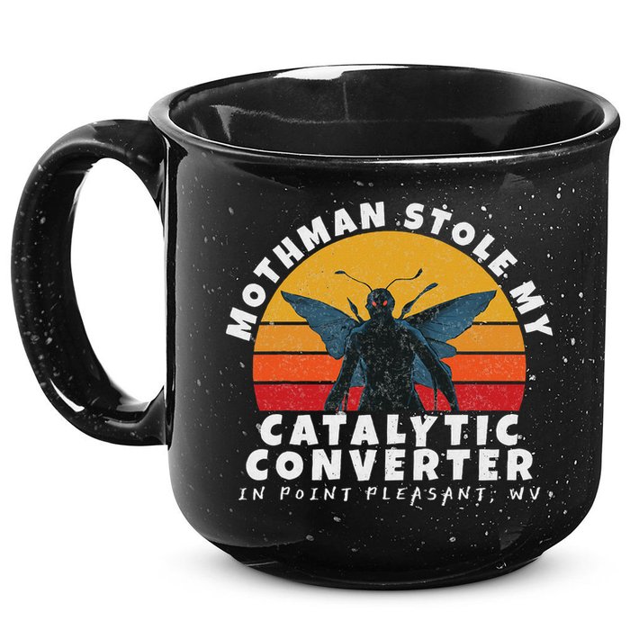 Funny Mothman Stole My Catalytic Converter Mothman Cryptid 15oz Campfire Ceramic Mug