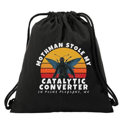 Funny Mothman Stole My Catalytic Converter Mothman Cryptid Drawstring Bag