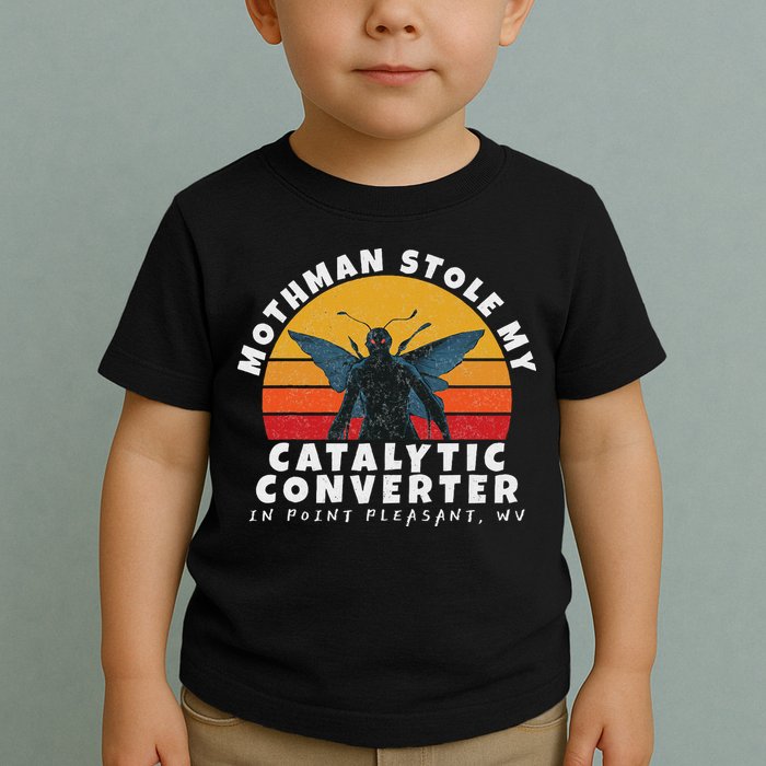 Funny Mothman Stole My Catalytic Converter Mothman Cryptid Toddler T-Shirt