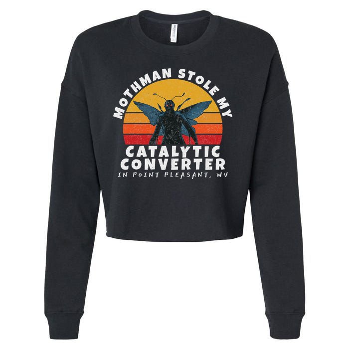 Funny Mothman Stole My Catalytic Converter Mothman Cryptid Cropped Pullover Crew