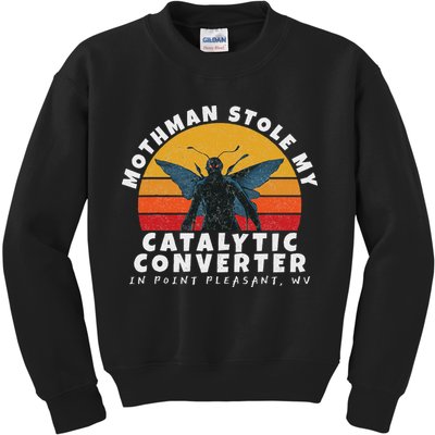Funny Mothman Stole My Catalytic Converter Mothman Cryptid Kids Sweatshirt