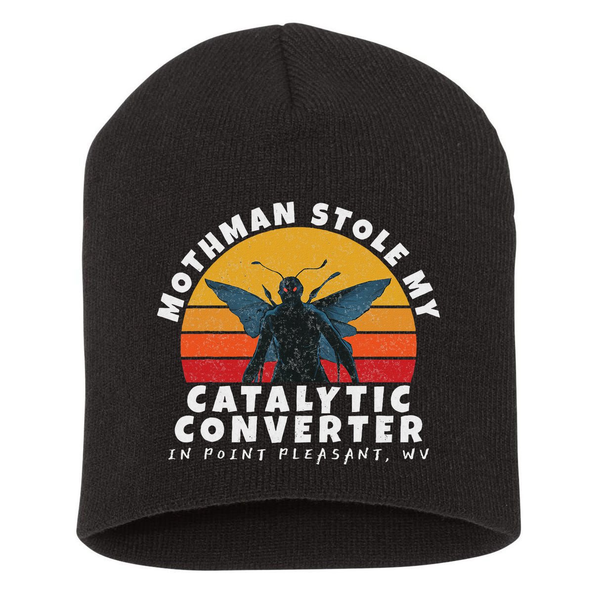 Funny Mothman Stole My Catalytic Converter Mothman Cryptid Short Acrylic Beanie