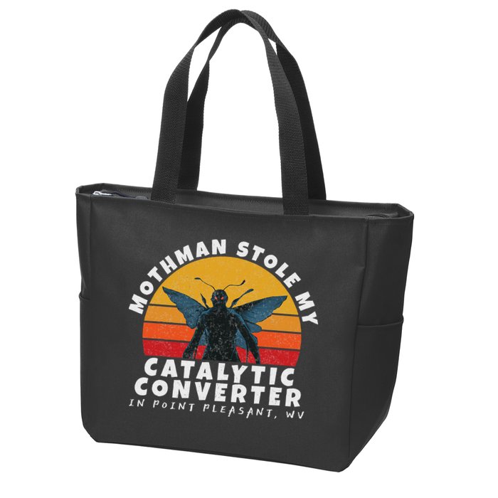 Funny Mothman Stole My Catalytic Converter Mothman Cryptid Zip Tote Bag