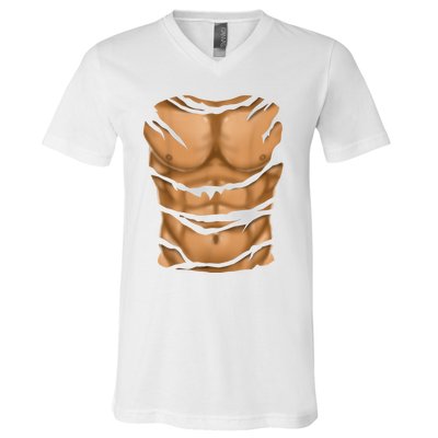 Fake Muscles Six Pack Abs Ripped Chest Fake Bodybuilding V-Neck T-Shirt