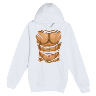 Fake Muscles Six Pack Abs Ripped Chest Fake Bodybuilding Premium Pullover Hoodie