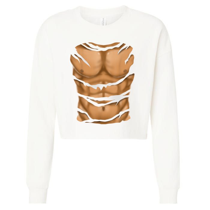 Fake Muscles Six Pack Abs Ripped Chest Fake Bodybuilding Cropped Pullover Crew