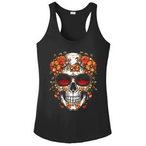 Floral Mexican Skull Day Of The Dead Dia De Muertos Ladies PosiCharge Competitor Racerback Tank