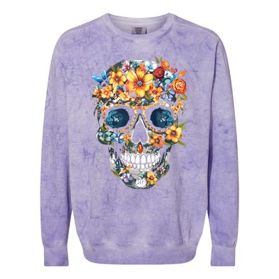 Floral Mexican Skull Day Of The Dead Dia De Muertos Colorblast Crewneck Sweatshirt