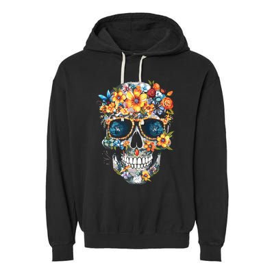 Floral Mexican Skull Day Of The Dead Dia De Muertos Garment-Dyed Fleece Hoodie