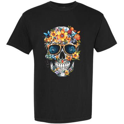 Floral Mexican Skull Day Of The Dead Dia De Muertos Garment-Dyed Heavyweight T-Shirt