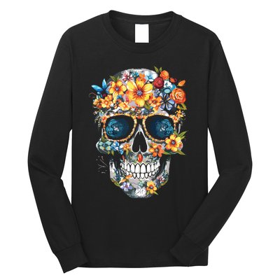 Floral Mexican Skull Day Of The Dead Dia De Muertos Long Sleeve Shirt