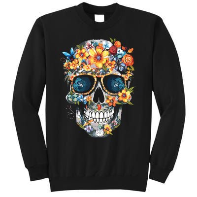 Floral Mexican Skull Day Of The Dead Dia De Muertos Sweatshirt