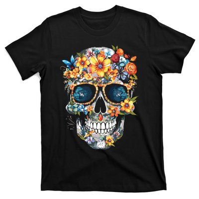 Floral Mexican Skull Day Of The Dead Dia De Muertos T-Shirt