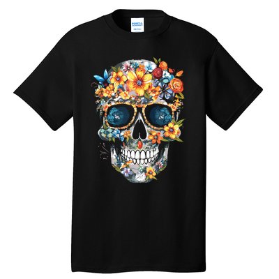 Floral Mexican Skull Day Of The Dead Dia De Muertos Tall T-Shirt