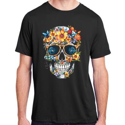 Floral Mexican Skull Day Of The Dead Dia De Muertos Adult ChromaSoft Performance T-Shirt