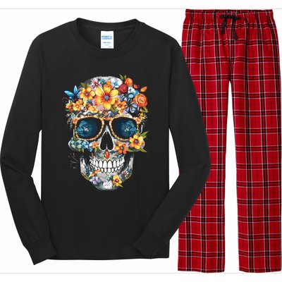 Floral Mexican Skull Day Of The Dead Dia De Muertos Long Sleeve Pajama Set