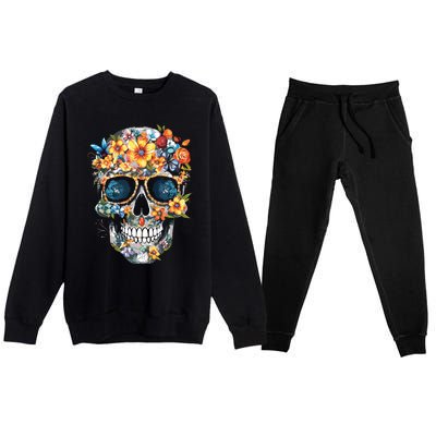 Floral Mexican Skull Day Of The Dead Dia De Muertos Premium Crewneck Sweatsuit Set