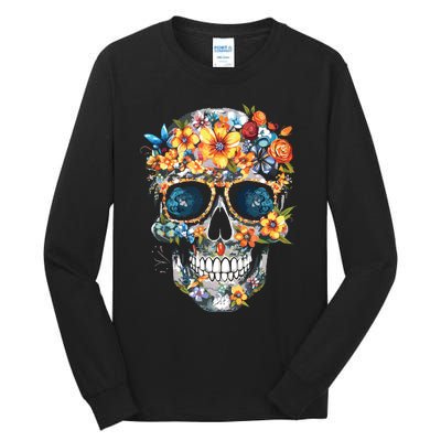 Floral Mexican Skull Day Of The Dead Dia De Muertos Tall Long Sleeve T-Shirt