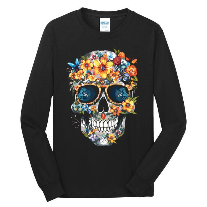 Floral Mexican Skull Day Of The Dead Dia De Muertos Tall Long Sleeve T-Shirt