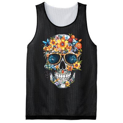 Floral Mexican Skull Day Of The Dead Dia De Muertos Mesh Reversible Basketball Jersey Tank