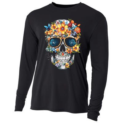 Floral Mexican Skull Day Of The Dead Dia De Muertos Cooling Performance Long Sleeve Crew