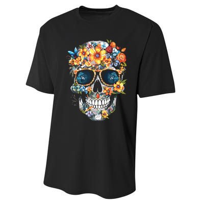 Floral Mexican Skull Day Of The Dead Dia De Muertos Performance Sprint T-Shirt