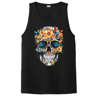 Floral Mexican Skull Day Of The Dead Dia De Muertos PosiCharge Competitor Tank