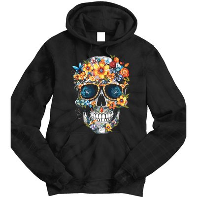 Floral Mexican Skull Day Of The Dead Dia De Muertos Tie Dye Hoodie