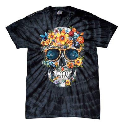 Floral Mexican Skull Day Of The Dead Dia De Muertos Tie-Dye T-Shirt