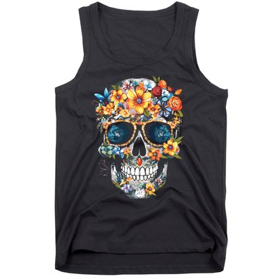 Floral Mexican Skull Day Of The Dead Dia De Muertos Tank Top