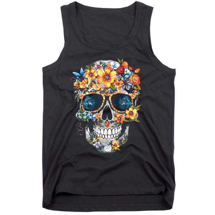 Floral Mexican Skull Day Of The Dead Dia De Muertos Tank Top