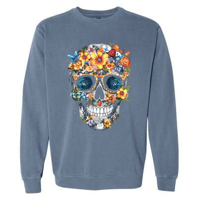 Floral Mexican Skull Day Of The Dead Dia De Muertos Garment-Dyed Sweatshirt