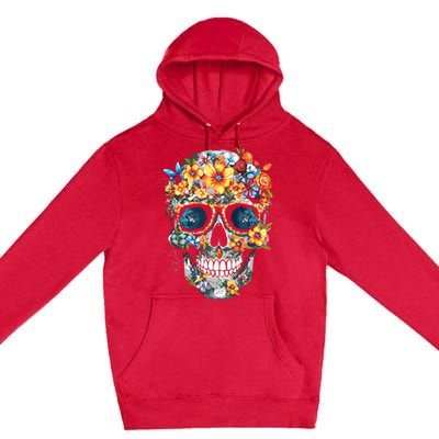 Floral Mexican Skull Day Of The Dead Dia De Muertos Premium Pullover Hoodie