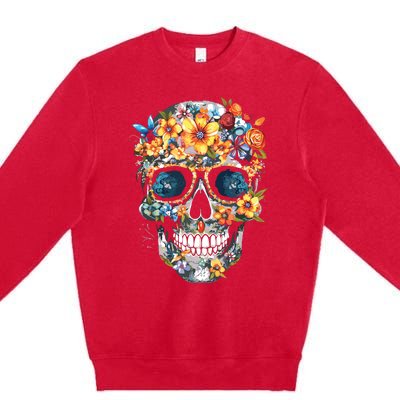 Floral Mexican Skull Day Of The Dead Dia De Muertos Premium Crewneck Sweatshirt