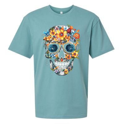 Floral Mexican Skull Day Of The Dead Dia De Muertos Sueded Cloud Jersey T-Shirt