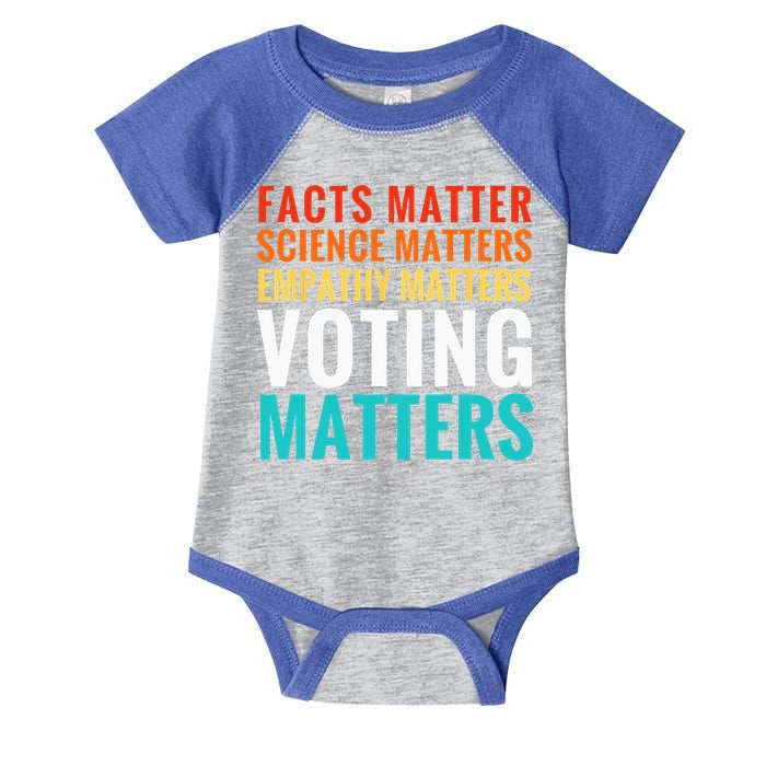 Facts Matter Science Matters Voting Matters Liberal Democrat Infant Baby Jersey Bodysuit