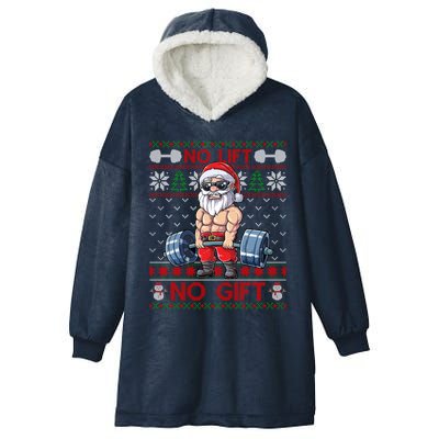 Funny Muscle Santa Lifting Christmas Ugly Christmas Sweater Funny Gift Hooded Wearable Blanket