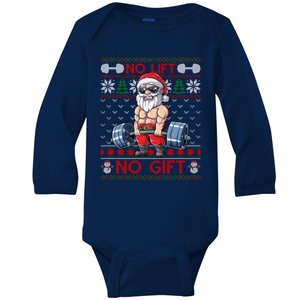 Funny Muscle Santa Lifting Christmas Ugly Christmas Sweater Funny Gift Baby Long Sleeve Bodysuit