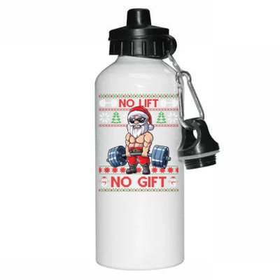 Funny Muscle Santa Lifting Christmas Ugly Christmas Sweater Funny Gift Aluminum Water Bottle