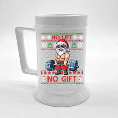 Funny Muscle Santa Lifting Christmas Ugly Christmas Sweater Funny Gift Beer Stein