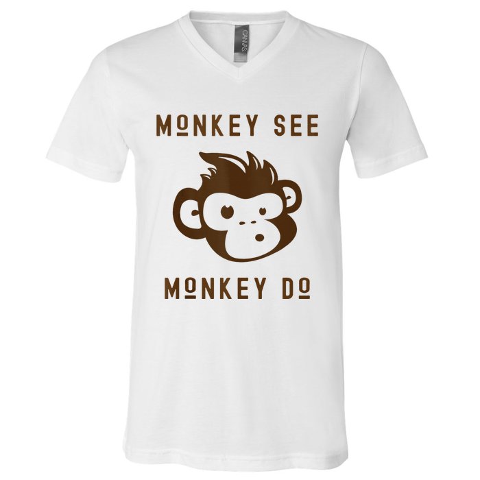 Funny Monkey See Monkey Do Cute Adorable Primate Chimp V-Neck T-Shirt