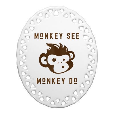 Funny Monkey See Monkey Do Cute Adorable Primate Chimp Ceramic Oval Ornament