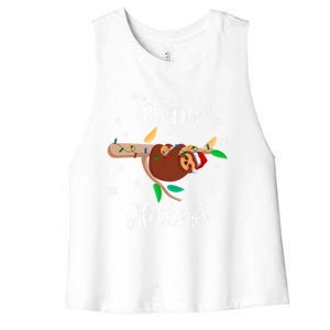 Funny Merry Slothmas Christmas Pajama For Sloth Meaningful Gift Women's Racerback Cropped Tank