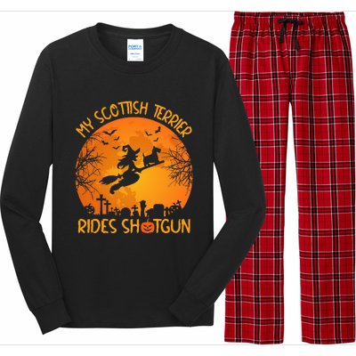 Funny My Scottish Terrier Rides Shotgun Witch Halloween Long Sleeve Pajama Set